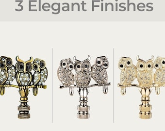 Royal Designs, Inc. 3D Two Sided - Rhinestone Owl Trio Lamp Finial - Multiple Finishes - Elegant Decor