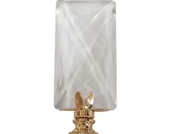Royal Designs, Inc. Clear Rectangle Faceted Crystal Lamp Finial with Polished Brass Base