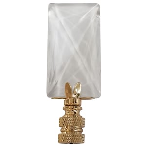Royal Designs, Inc. Clear Rectangle Faceted Crystal Lamp Finial with Polished Brass Base