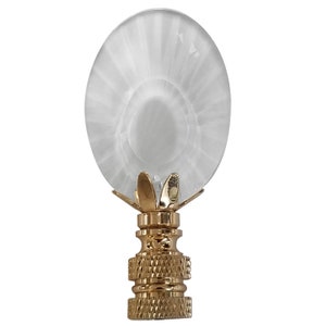 Royal Designs, Inc. Center Cut Faceted Oval Design Clear Crystal Lamp Finial with Polished Brass Base
