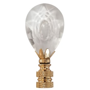 Royal Designs, Inc. Center Cut Design Faceted Clear Crystal Lamp Finial with Polished Brass Base