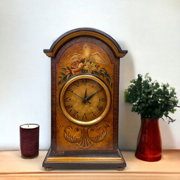 19.5" Hand Painted Victorian Jewelry Box Inlaid Mantle Clock