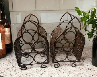 16" Freestanding Scrolled Metal 5 Bottle Wine Racks, Set of 2