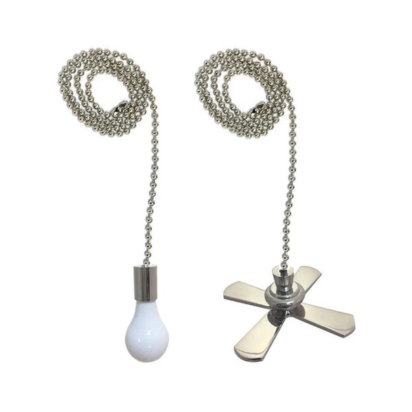 Royal Designs Fan and Light Bulb Shaped Pull Chain Set, Nickel Plated