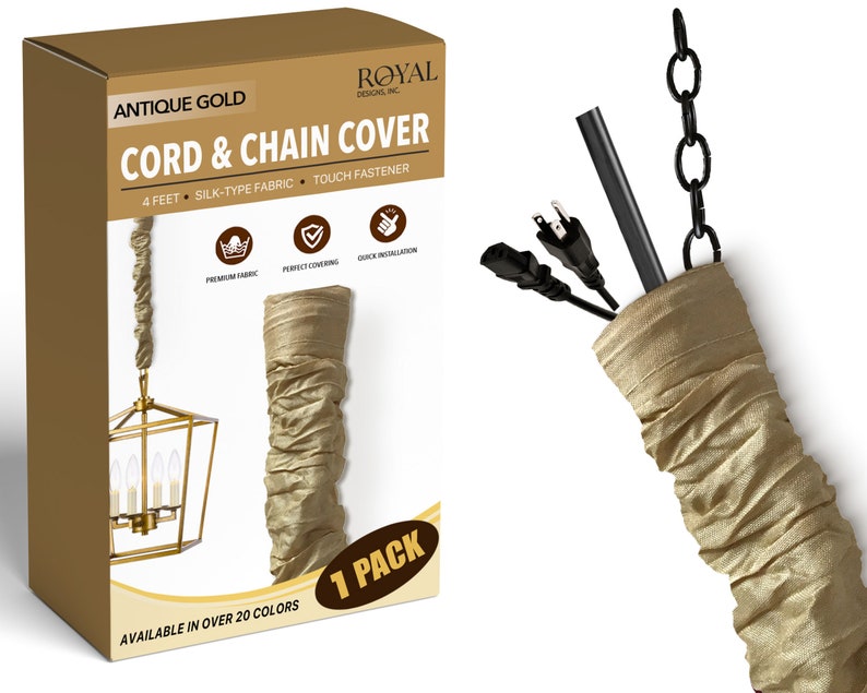 Cord & Chain Cover 4 feet Silk Type Fabric, Chandelier Pendant Lighting Chain, Cable Management, Hook Touch Fastener image 2