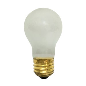 May include: A white frosted light bulb with a gold metal base.