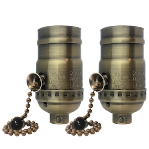 Royal Designs, Inc. Pull Chain Lamp Socket for Incandescent or LED Bulbs, 6" Matching Chain, Antique Brass Finish