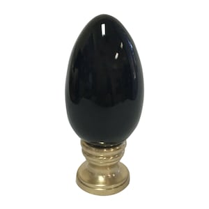 Royal Designs, Inc. Ceramic Egg Shaped Black Lamp Finial on Polished Brass Base