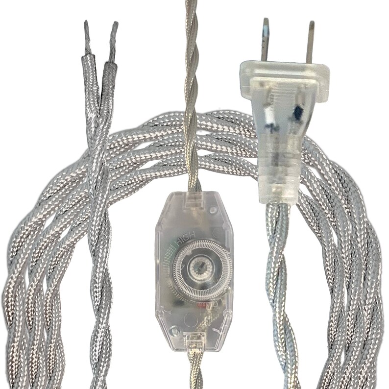 Royal Designs, Inc. 8Ft Twisted Rayon Lamp Cord with NEMA-15P Plug, Dimmer Switch, Stripped Ends Ready for Wiring, SPT-1 UL Listed image 4