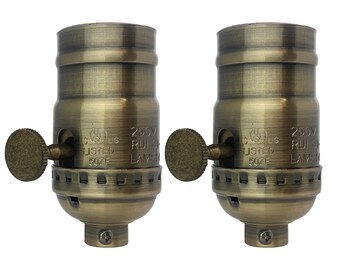Royal Designs, Inc. 3-Way Lamp Socket for Incandescent or LED Bulbs, Metal Knob, Antique Brass Finish