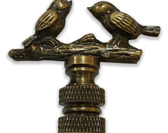 Royal Designs, Inc. Birds on Tree Branch Lamp Finial for Lamp Shade - Antique Brass