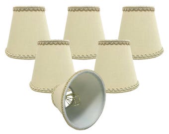Royal Designs, Inc. Beige Empire Chandelier Lamp Shade with Decorative Trim, 3" x 5" x 4.5", Clip-On