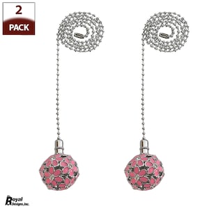Royal Designs, Inc. 24 Inch Adjustable Ceiling Fan Pull Chain Extension with Glamorous Daisies Ornament - Pink