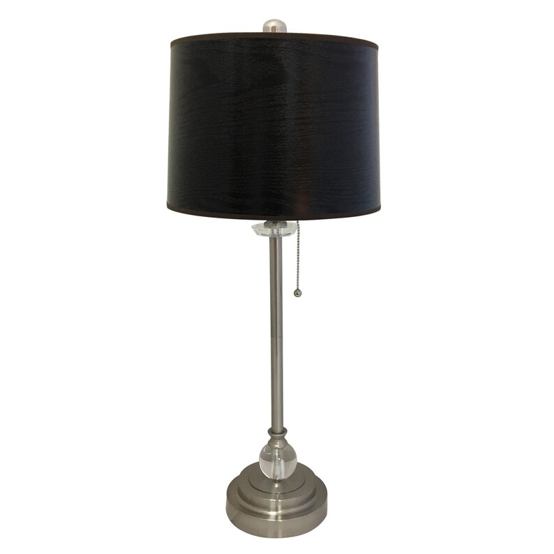 Royal Designs 28 Crystal and Brushed Nickel Lamp with Black Wood Texture Hardback Lamp Shade