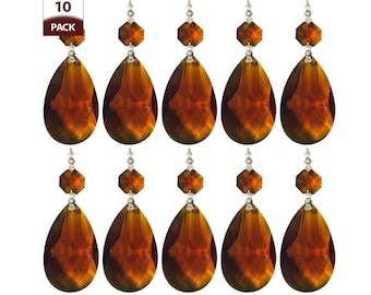 Royal Designs, Inc. Replacement Chandelier Crystal Prism, Teardrop Almond Cut with Chrome Connectors, Amber Octagon Crystal Beads, 10-Pack