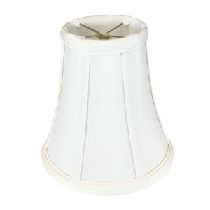 May include: A white, pleated lampshade with a classic bell shape. The shade has a cream-colored trim at the top and bottom, and a gold-colored metal frame is visible inside. The shade is designed to diffuse light.