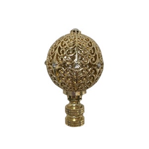 Royal Designs, Inc. Traditional Filigree Sphere with Crystal Embellishments Lamp Finial, Polished Brass