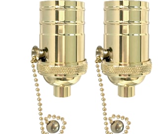 Royal Designs, Inc. Vintage Pull Chain Lamp Socket for Incandescent LED Bulbs, Polished Brass