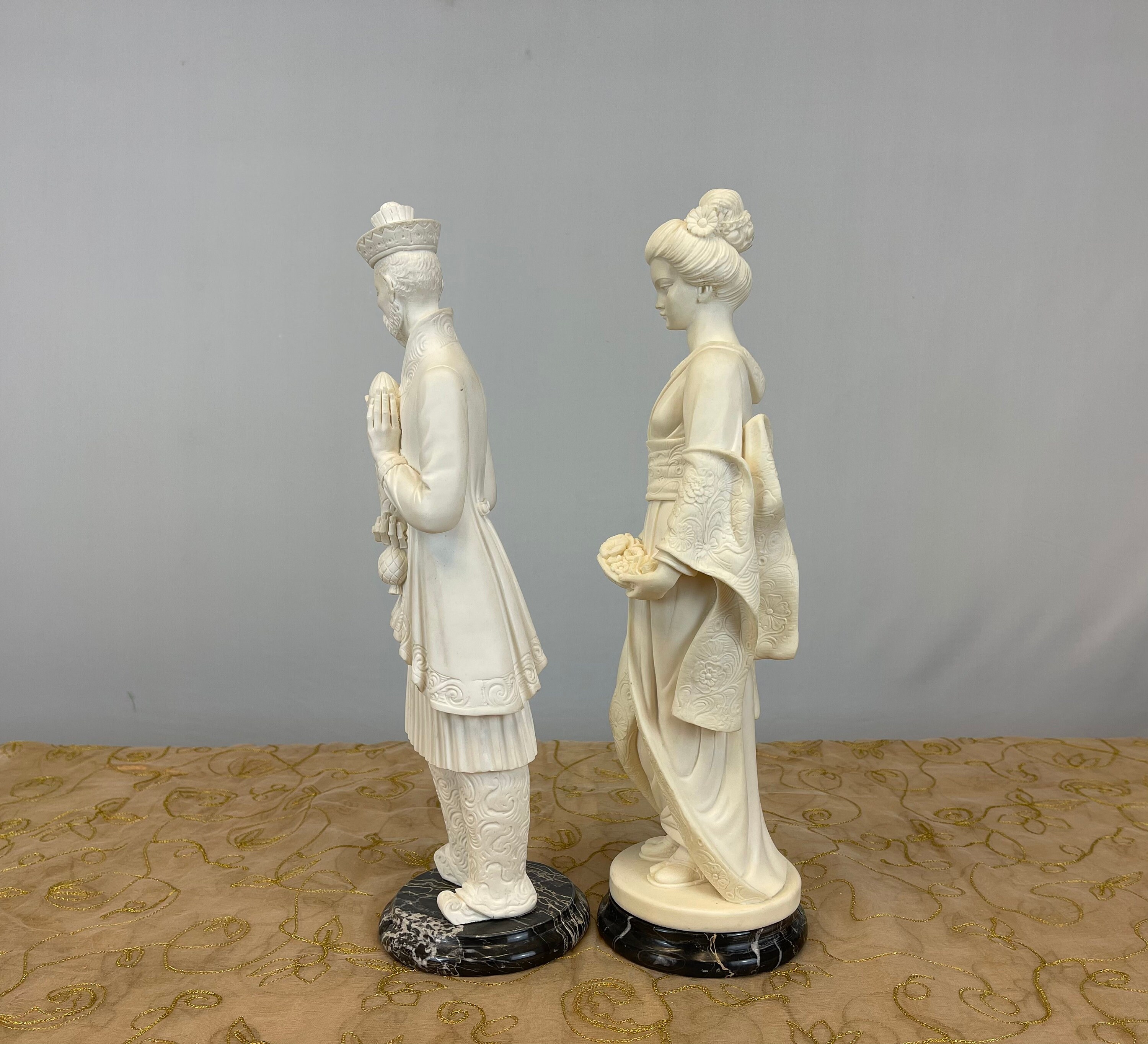 Ornate Oriental Hand Carved Italian Alabaster Figurine Set Etsy