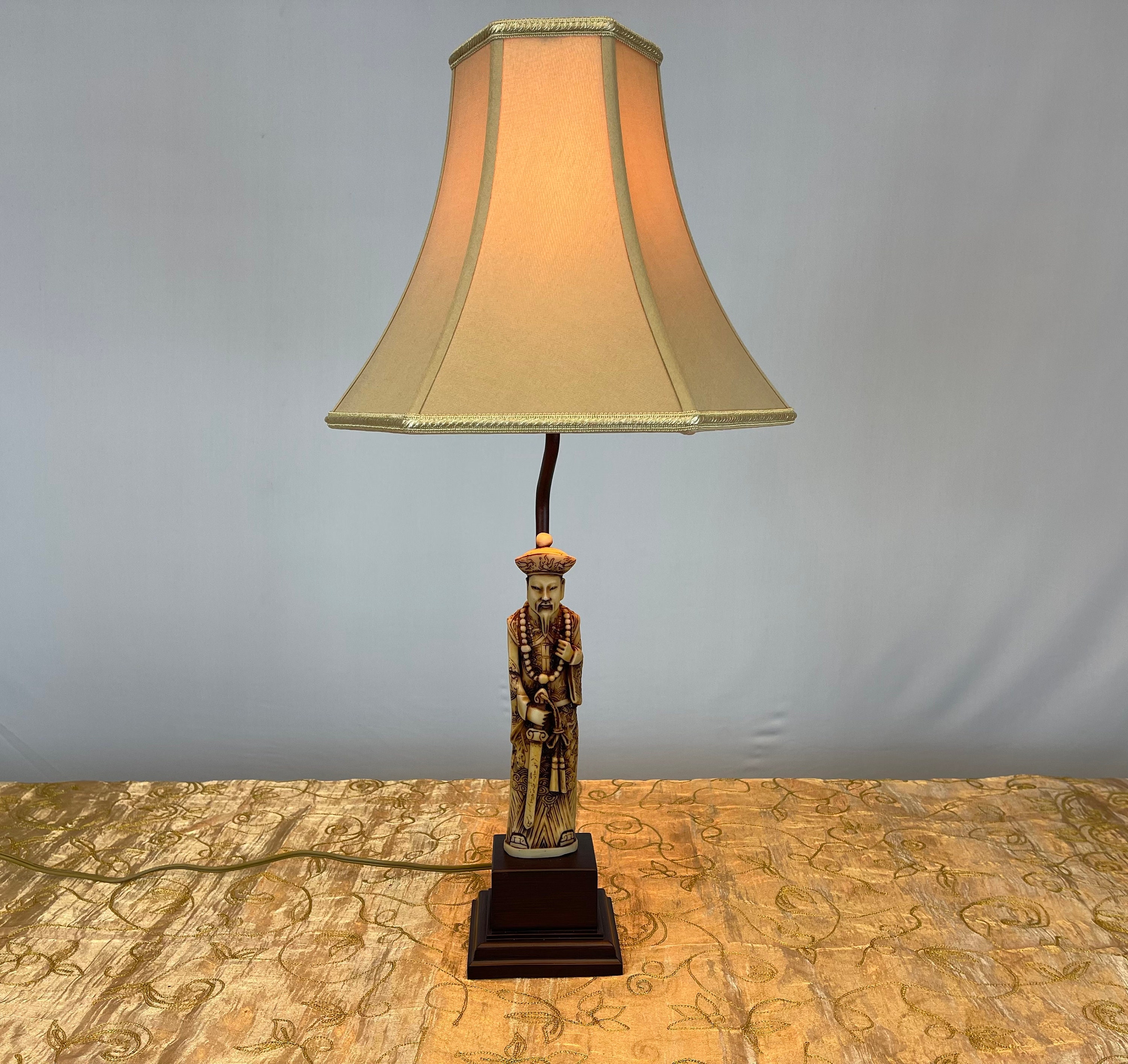 Vintage Chinese Soapstone Figure Lamp Base Dogs Stone Pillar 10 inches