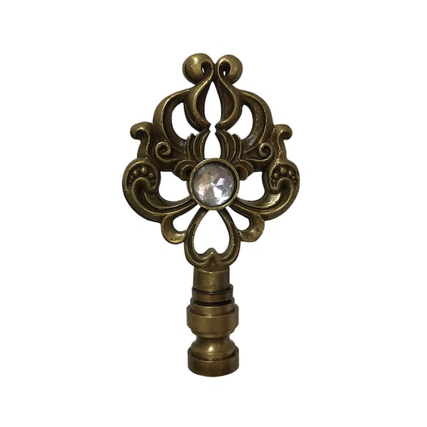 Royal Designs, Inc. Floral Filigree Design with a Crystal Accent Lamp Finial, Antique Brass