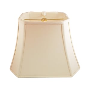 May include: A square-shaped lampshade with a cream-colored fabric covering. The lampshade has a simple design with a straight top and a slightly flared bottom.