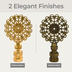 Royal Designs, Inc. Scalloped Filigree Lamp Finial for Lamp Shade - Antique or Polished Brass