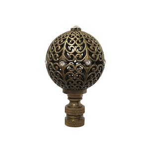Royal Designs, Inc. Traditional Filigree Sphere with Crystal Embellishments Lamp Finial, Antique Brass