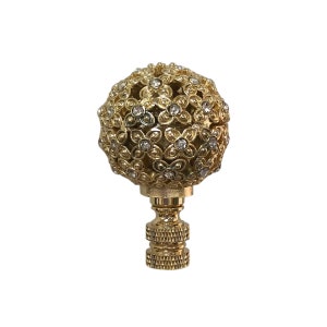 Royal Designs, Inc. Floral Motif Sphere with Crystal Accents Lamp Finial, Polished Brass