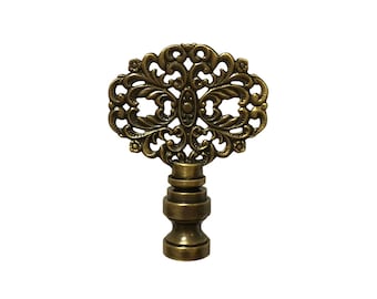 Royal Designs, Inc. Floral Vintage Filigree Design Lamp Finial, Antique Brass
