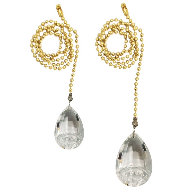 Fan Pull Chain with Balloon Shaped Crystal Faceted Pendant