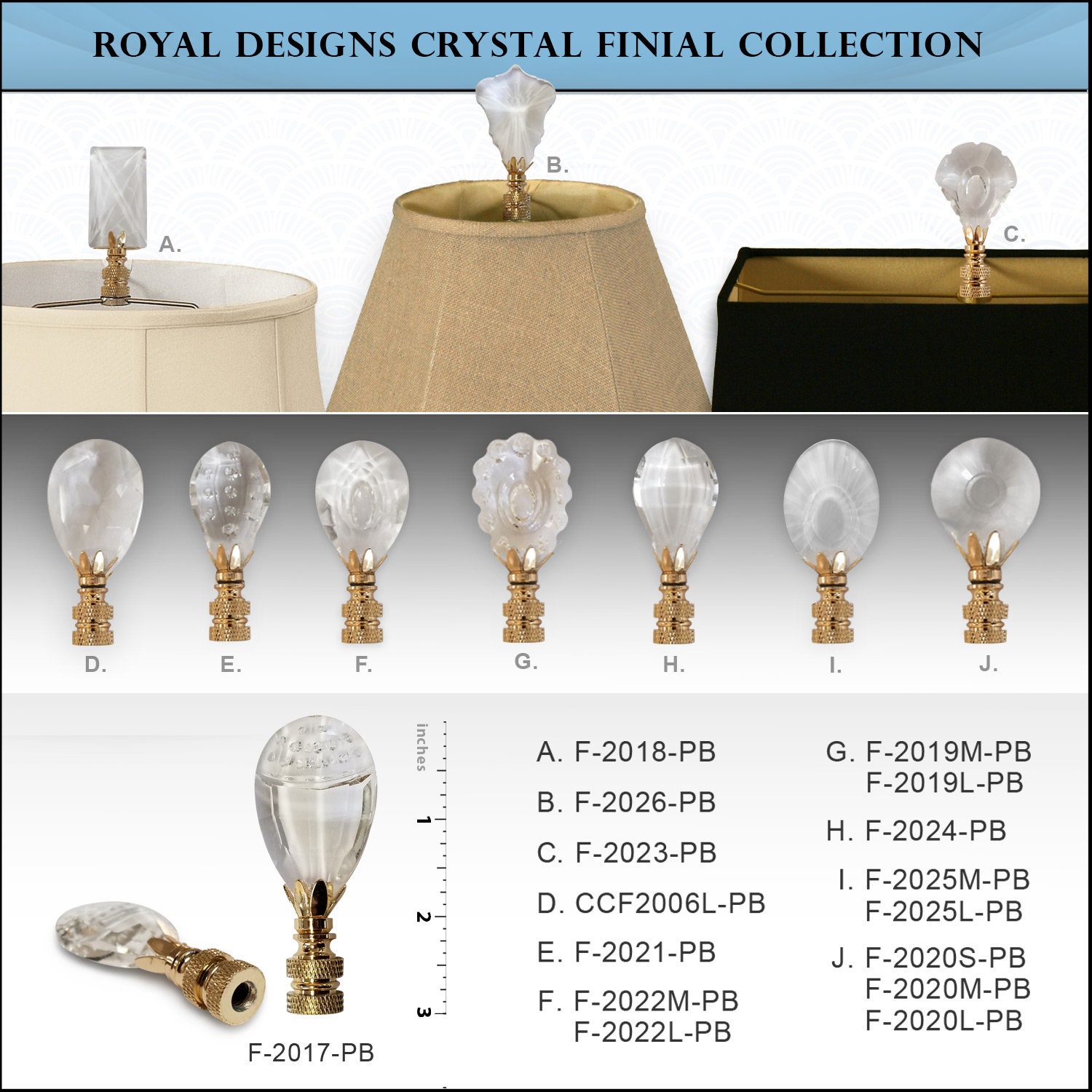 Royal Designs Clear Cube K9 Crystal Lamp Finial with Polished Brass Base 