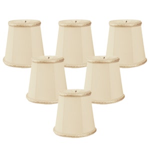 Royal Designs, Inc. Beige Deep Empire Chandelier Lamp Shade with Decorative Trim, 3" x 4.25" x 4.25", Clip On