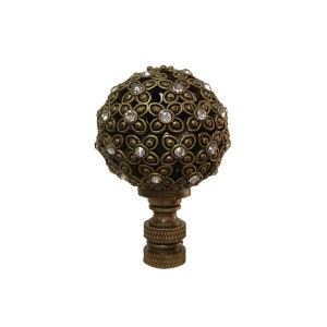 Royal Designs, Inc. Floral Motif Sphere with Crystal Accents Lamp Finial, Antique Brass