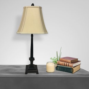 Royal Designs, Inc. 28" Artisanal Carved Wood Lamp with Black and Brushed Gold Finish