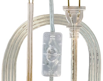 Royal Designs, Inc. Lamp Cord, Molded 2-Prong Plug, On/Off Switch, DIY Repair/Replacement, 8 Ft, Clear Silver, SPT-1 UL Stamped