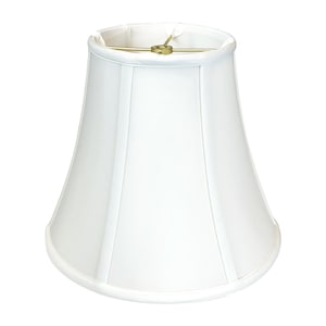 May include: A white fabric lampshade with a bell shape and a simple design. The shade has a smooth, even texture and a slightly rounded bottom.