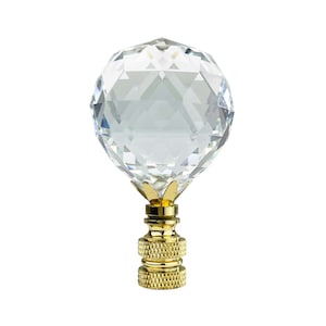 Royal Designs, Inc. Medium Faceted Diamond Cut Crystal Finial For Lamp Shade - Polished Brass Base