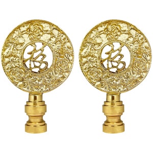 Royal Designs Good Fortune Oriental Motif Lamp Finial – Polished Brass, Set Of 2, Fits Standard Harps
