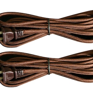 Royal Designs, Inc. Rayon Lamp Cord, Molded 2-Prong Plug, DIY Repair/Replacement, Ready for Wiring, 8 Ft, Brown, SPT-1 UL Stamped Set of 2