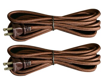 Royal Designs, Inc. Rayon Lamp Cord, Molded 2-Prong Plug, DIY Repair/Replacement, Ready for Wiring, 8 Ft, Brown, SPT-1 UL Stamped