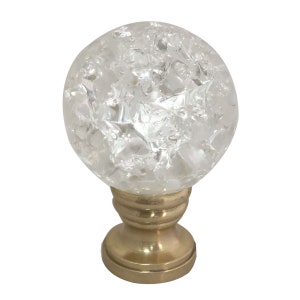 Royal Designs, Inc. Small Clear Ball with Crackle Texture K9 Crystal Lamp Finial with Polished Brass Base