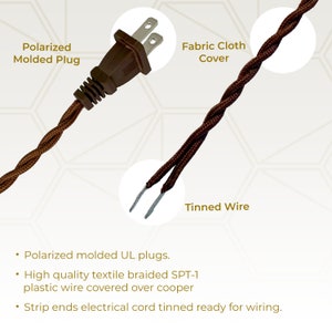 Royal Designs, Inc. 8Ft Twisted Rayon Lamp Cord with NEMA-15P Plug, Dimmer Switch, Stripped Ends Ready for Wiring, SPT-1 UL Listed image 8