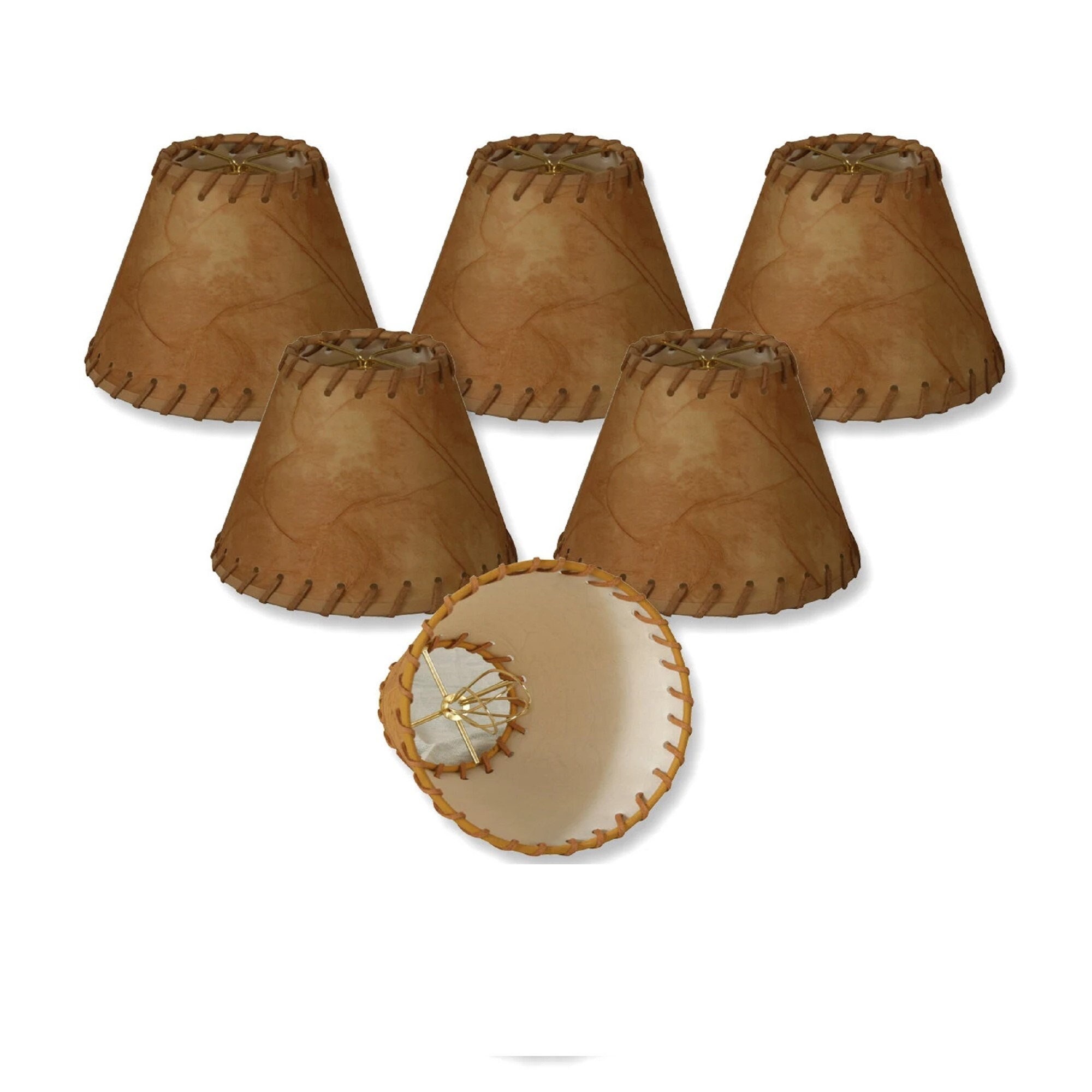 Royal Designs, Inc. 6" Faux 2-Tone Leather Medium Brown Chandelier Lampshade with Lace - 3 x 6 x 5