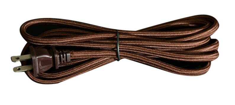 Royal Designs, Inc. Rayon Lamp Cord, Molded 2-Prong Plug, DIY Repair/Replacement, Ready for Wiring, 8 Ft, Brown, SPT-1 UL Stamped Single