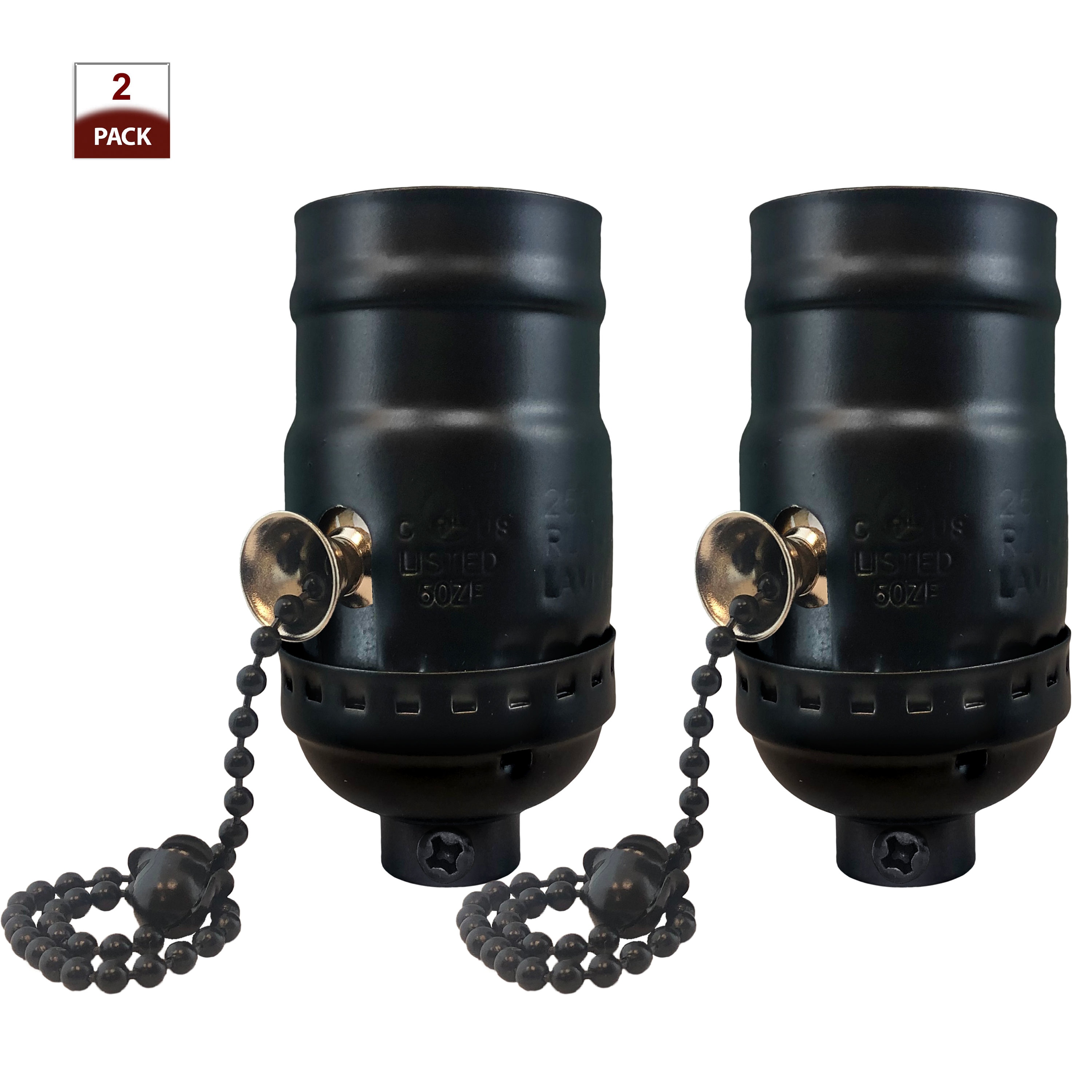 Black Pull Chain Light Socket With Dual Outlets - Easy To Install, 110-125V