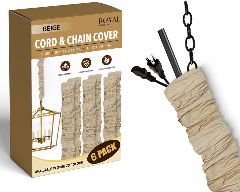 Cord & Chain Cover 4 feet Silk Type Fabric, Chandelier Pendant Lighting Chain, Cable Management, Hook Touch Fastener image 5