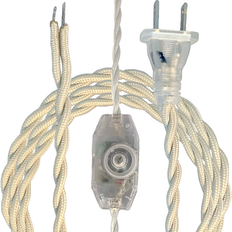 Royal Designs, Inc. 8Ft Twisted Rayon Lamp Cord with NEMA-15P Plug, Dimmer Switch, Stripped Ends Ready for Wiring, SPT-1 UL Listed image 2