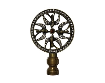 Royal Designs, Inc. Bird Filigree Design with Crystal Embellishments Lamp Finial, Antique Brass
