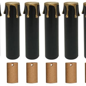 Royal Designs, Inc. 4&quot; Black with Gold Candle Drip Chandelier Socket Covers - Paper Insulation